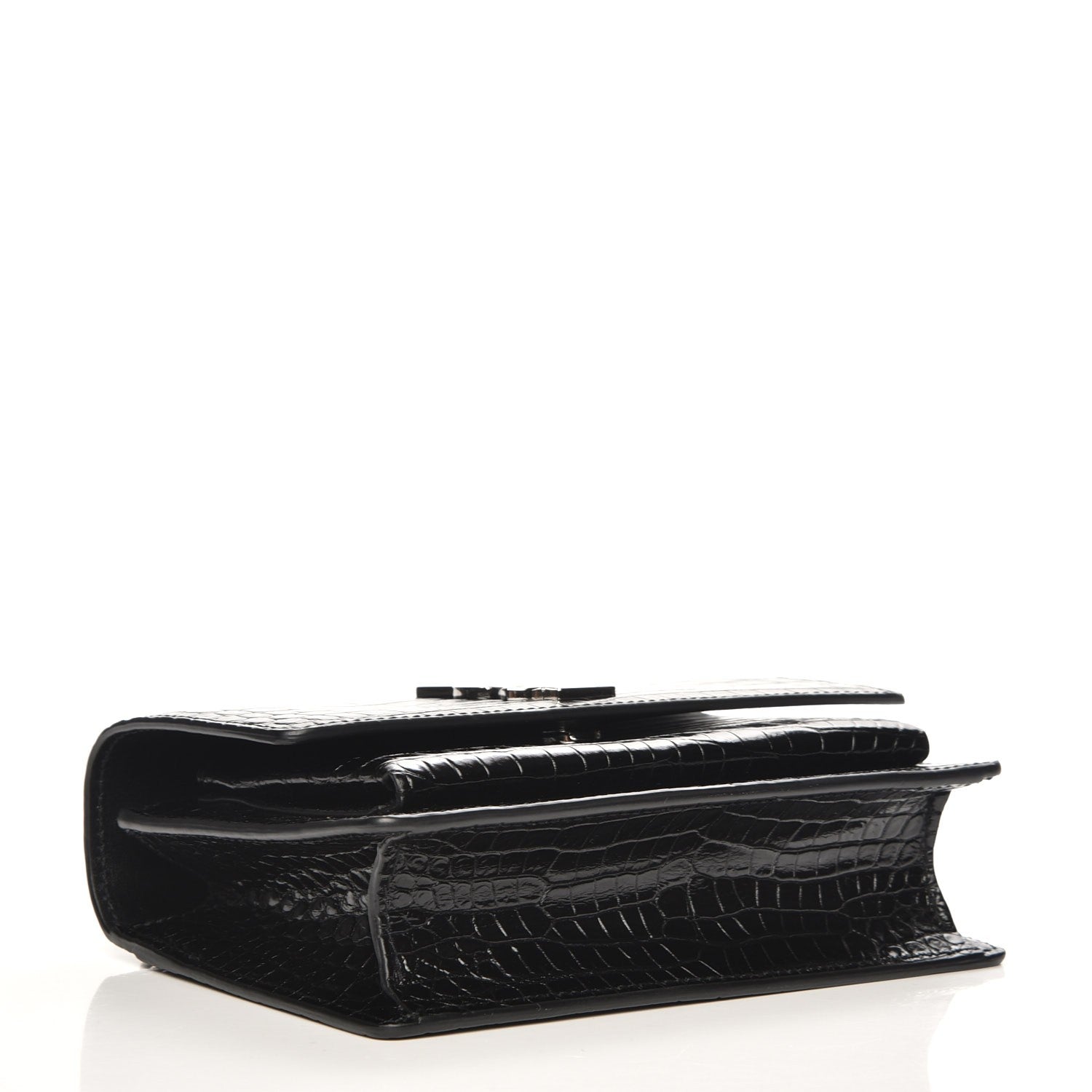 Saint Laurent Calfskin Crocodile Embossed Monogram Sunset Chain Wallet Black 4 of 6