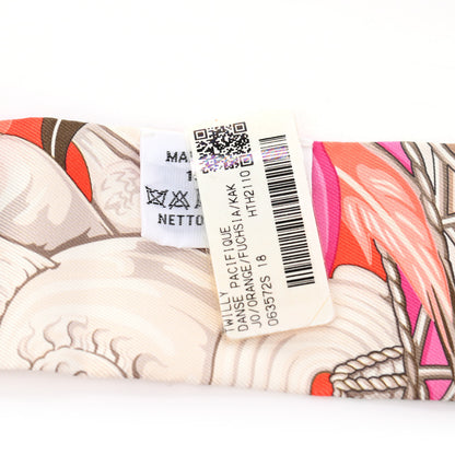 Hermes Silk La Danse Pacifique Twilly Orange Fuchsia Kaki 2 of 4