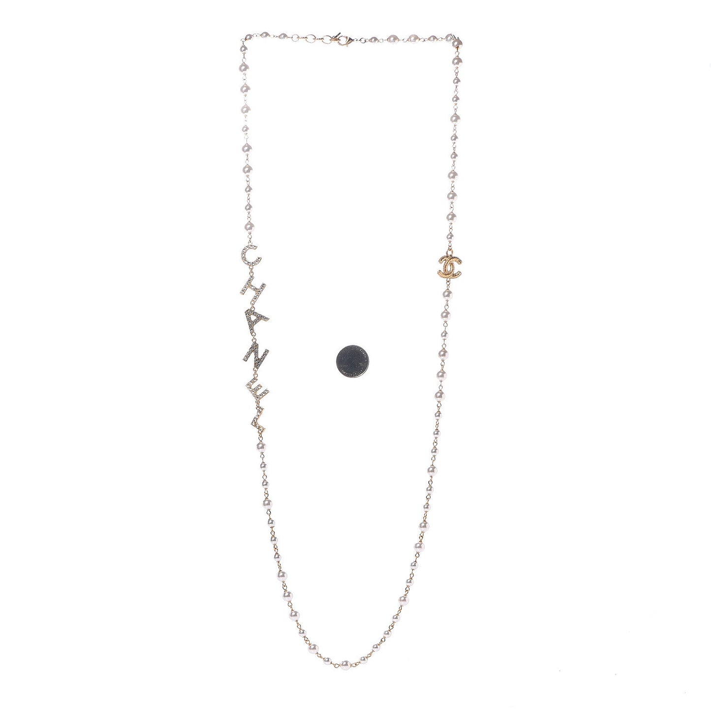 Pearl Crystal 90's Icon CC Necklace Gold