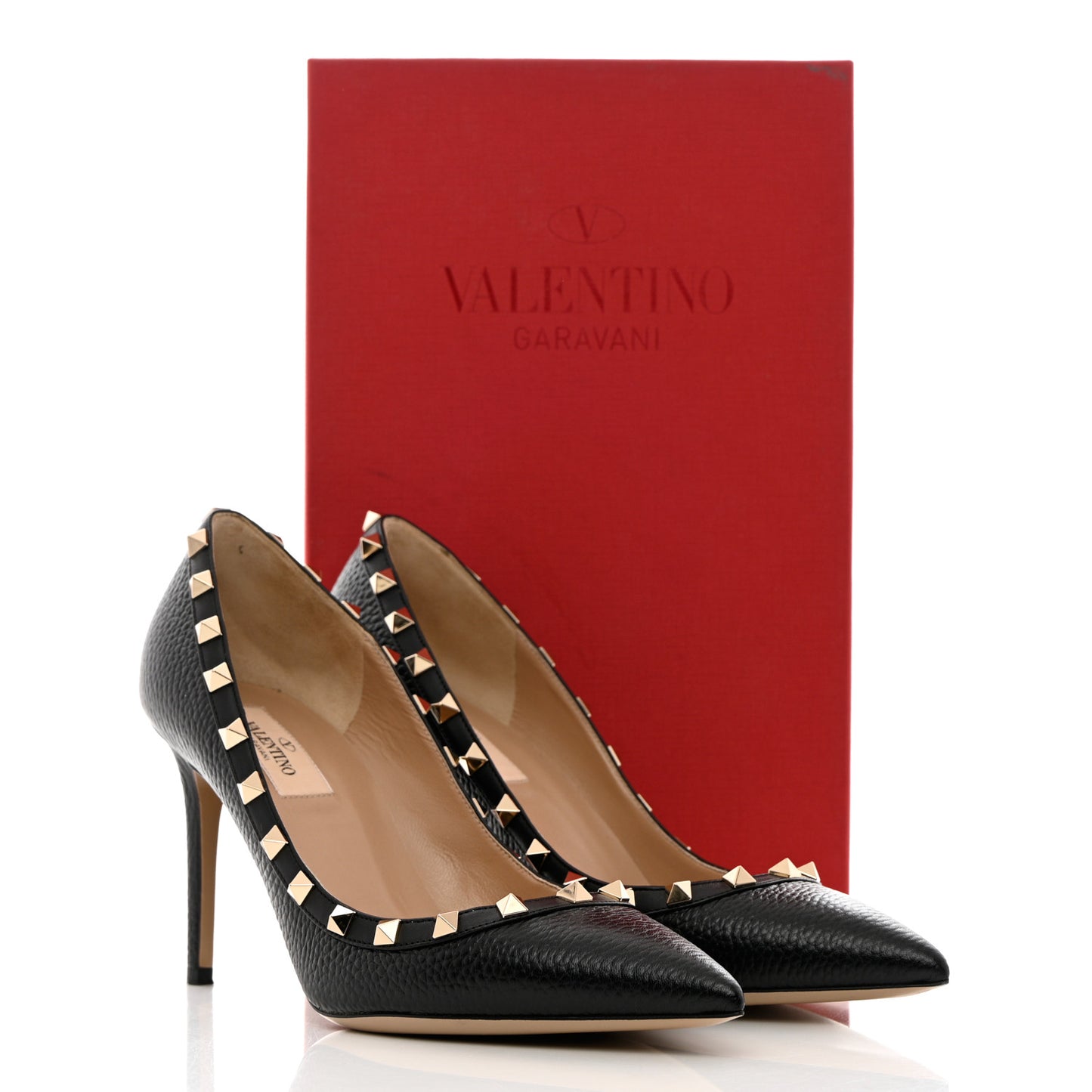 Pebbled Calfskin Rockstud 85mm Pumps 39.5 Black