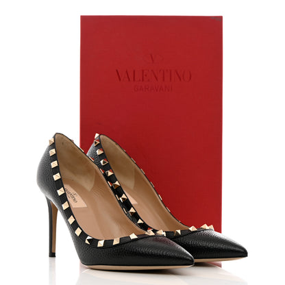 Valentino Garavani Pebbled Calfskin Rockstud 85mm Pumps 39.5 Black 10 of 10
