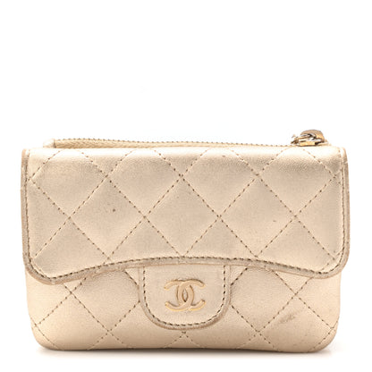 Chanel Metallic Lambskin Quilted Flap Card Holder Wallet Gold 1 of 17