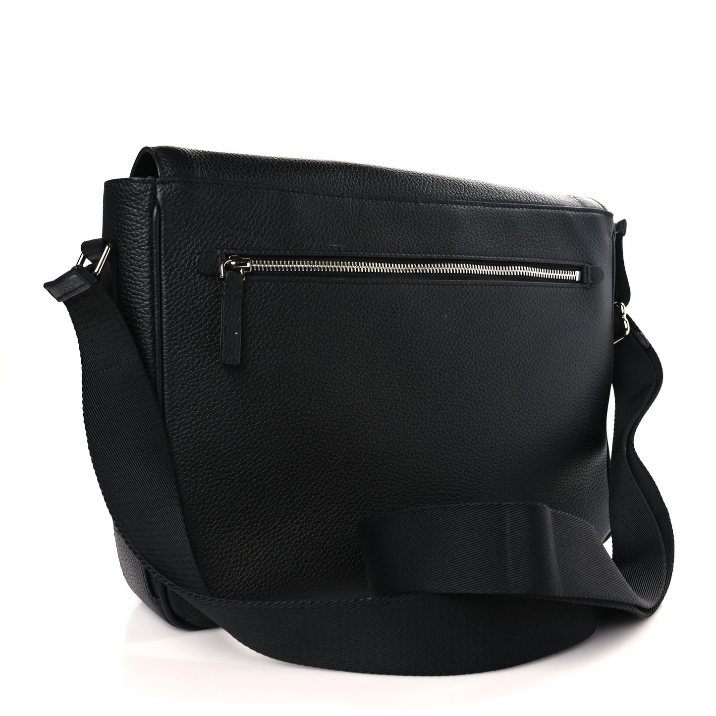 Grainy Calfskin Embossed Bruno Messenger Black
