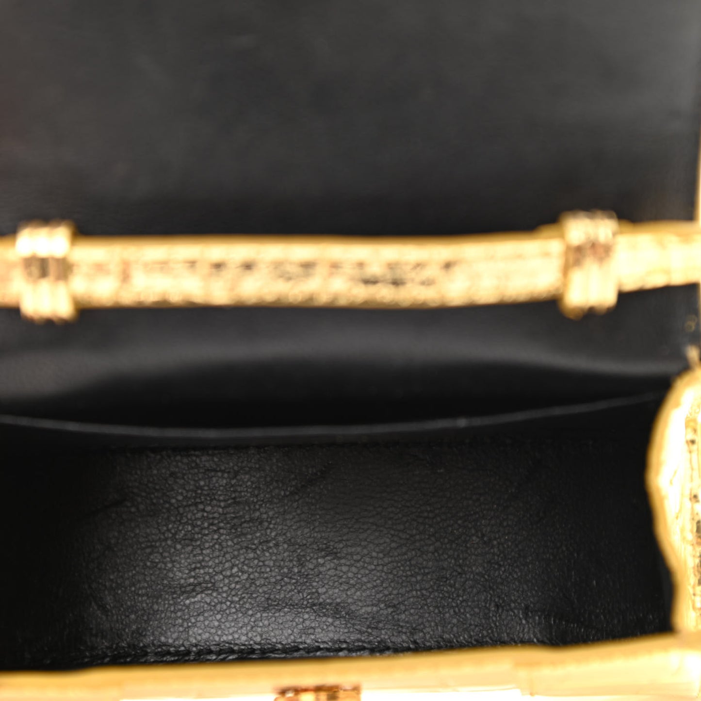 Metallic Calfskin Crocodile Embossed Hourglass Top Handle Bag Mini Gold