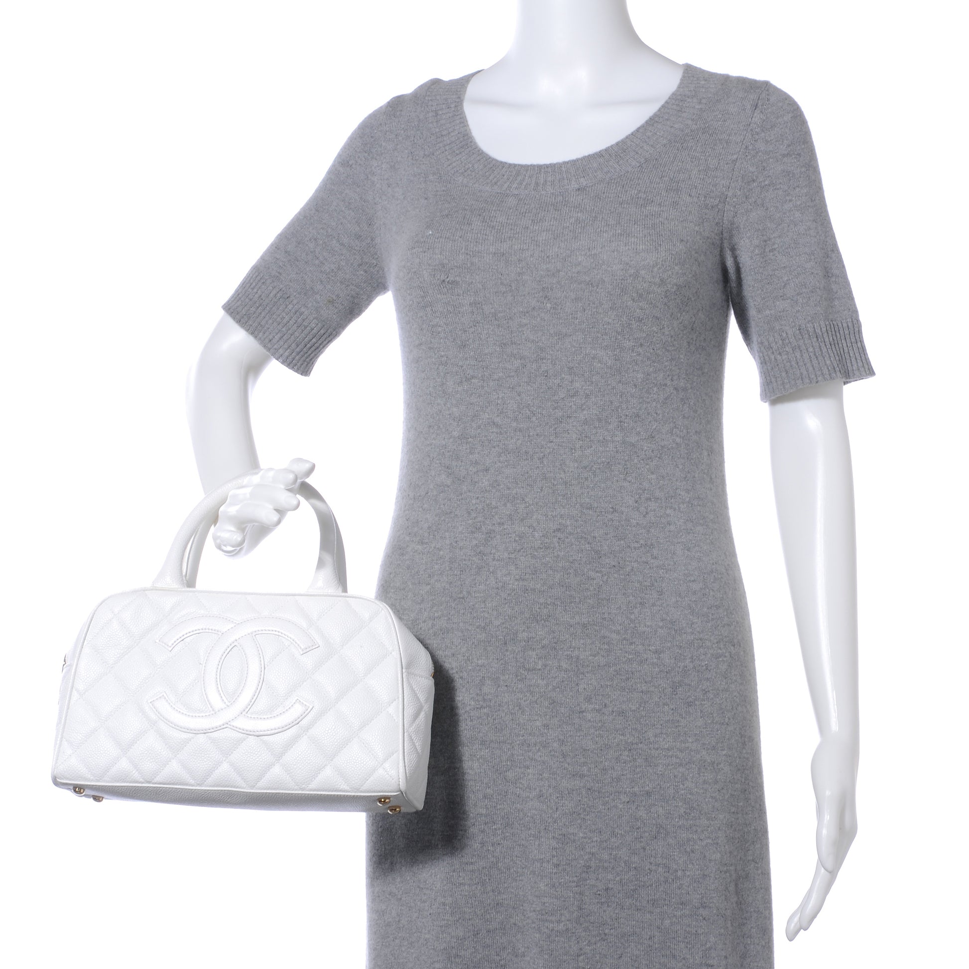 Chanel Caviar Quilted Small Bowler White 2 of 7