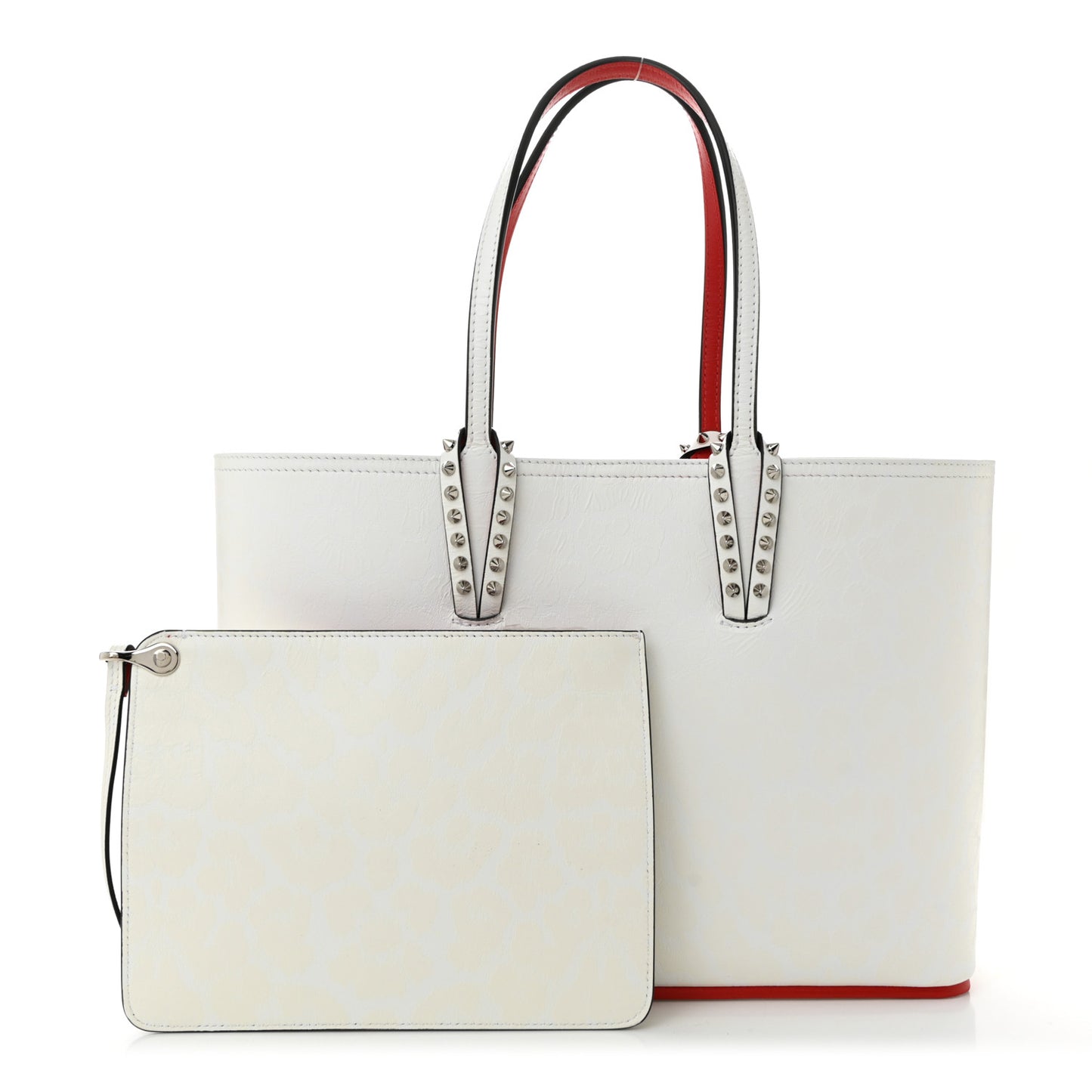 Calfskin Leopard Print Spikes Small East West Cabata Tote Snow