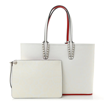 Christian Louboutin Calfskin Leopard Print Spikes Small East West Cabata Tote Snow 3 of 11
