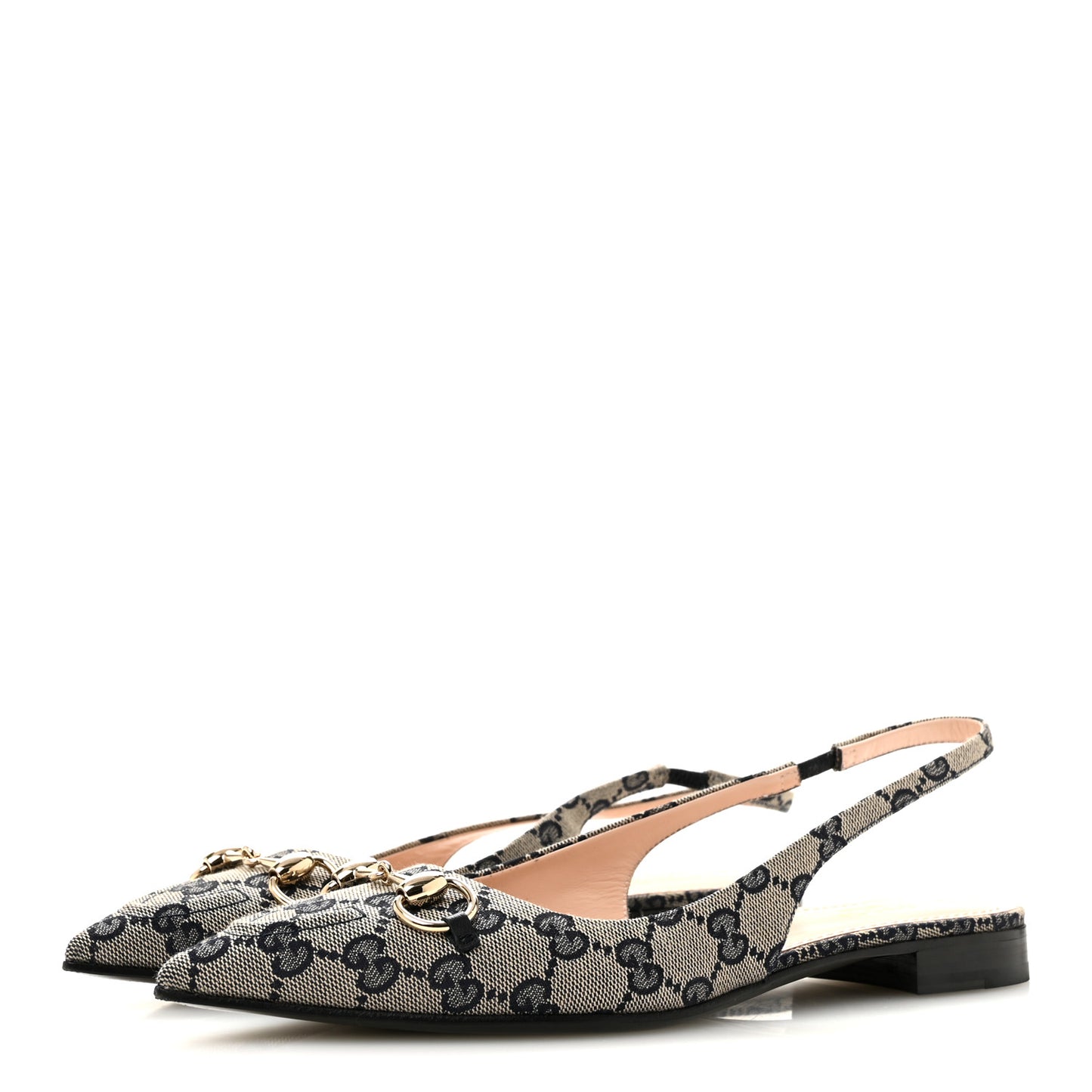 Monogram Horsebit Womens Slingback Ballet Flat 38.5 Beige Blue