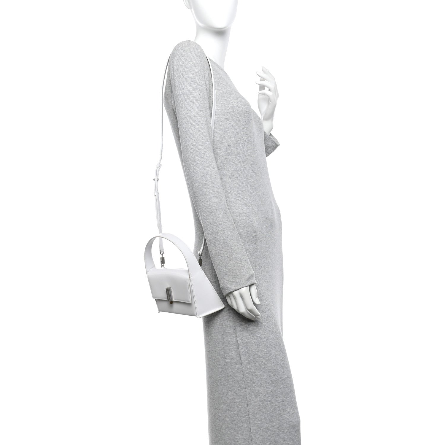 Salvatore Ferragamo Brushed Calfskin Mini Geometric Prisma Shoulder Bag Optic White 2 of 11