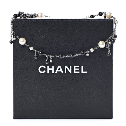 Chanel Pearl Bead CC Short Necklace Silver Black 9 of 9