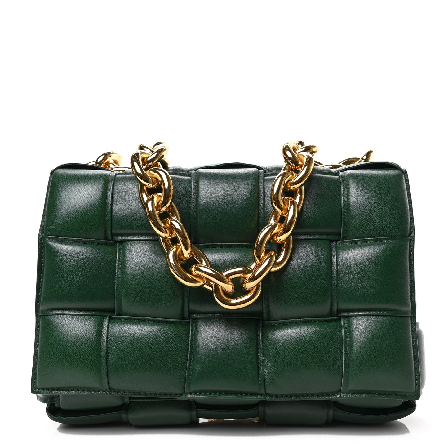 Lambskin Maxi Intreccio Padded Chain Cassette Crossbody Bag Raintree