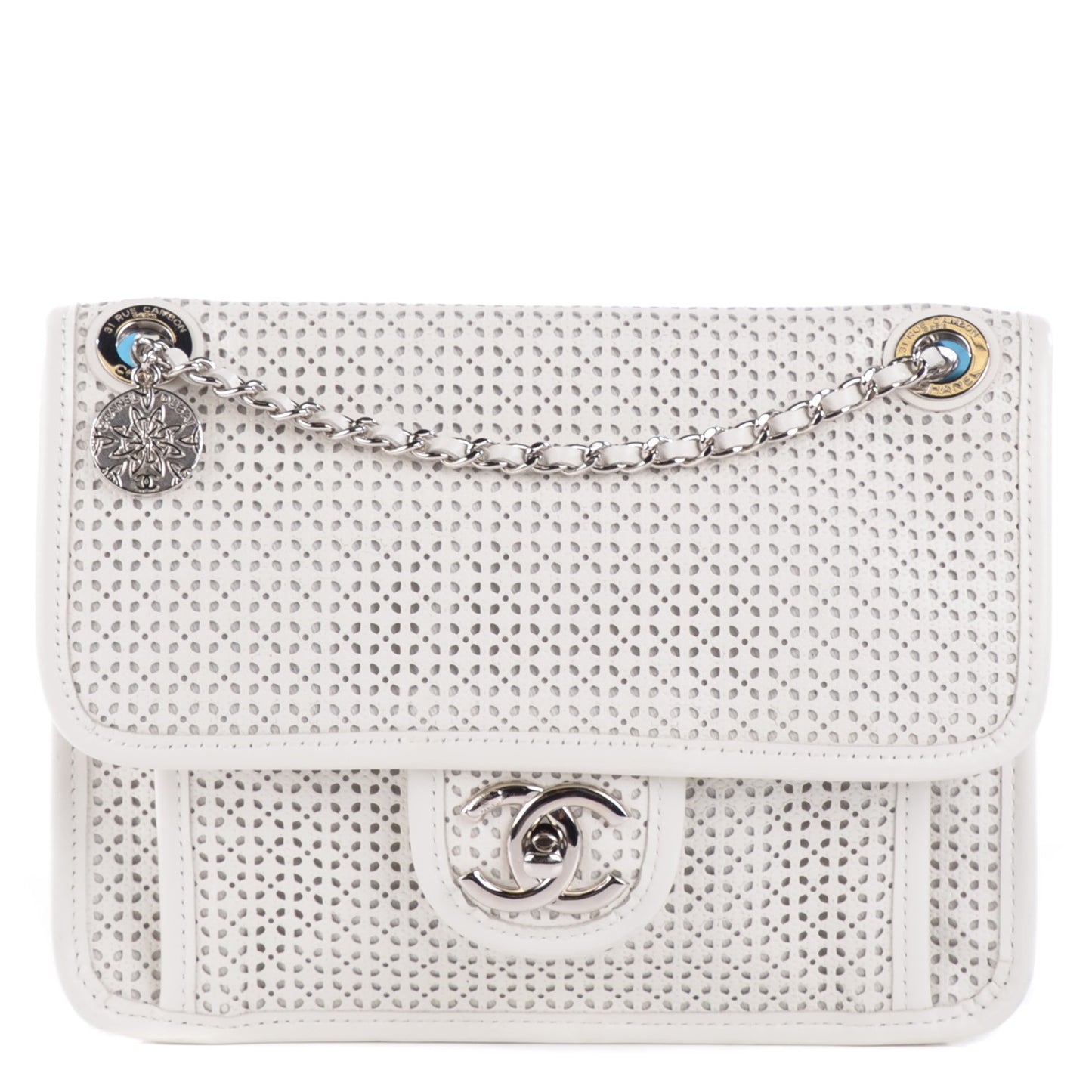 Perforated Calfskin Small Up In The Air Flap Ivory