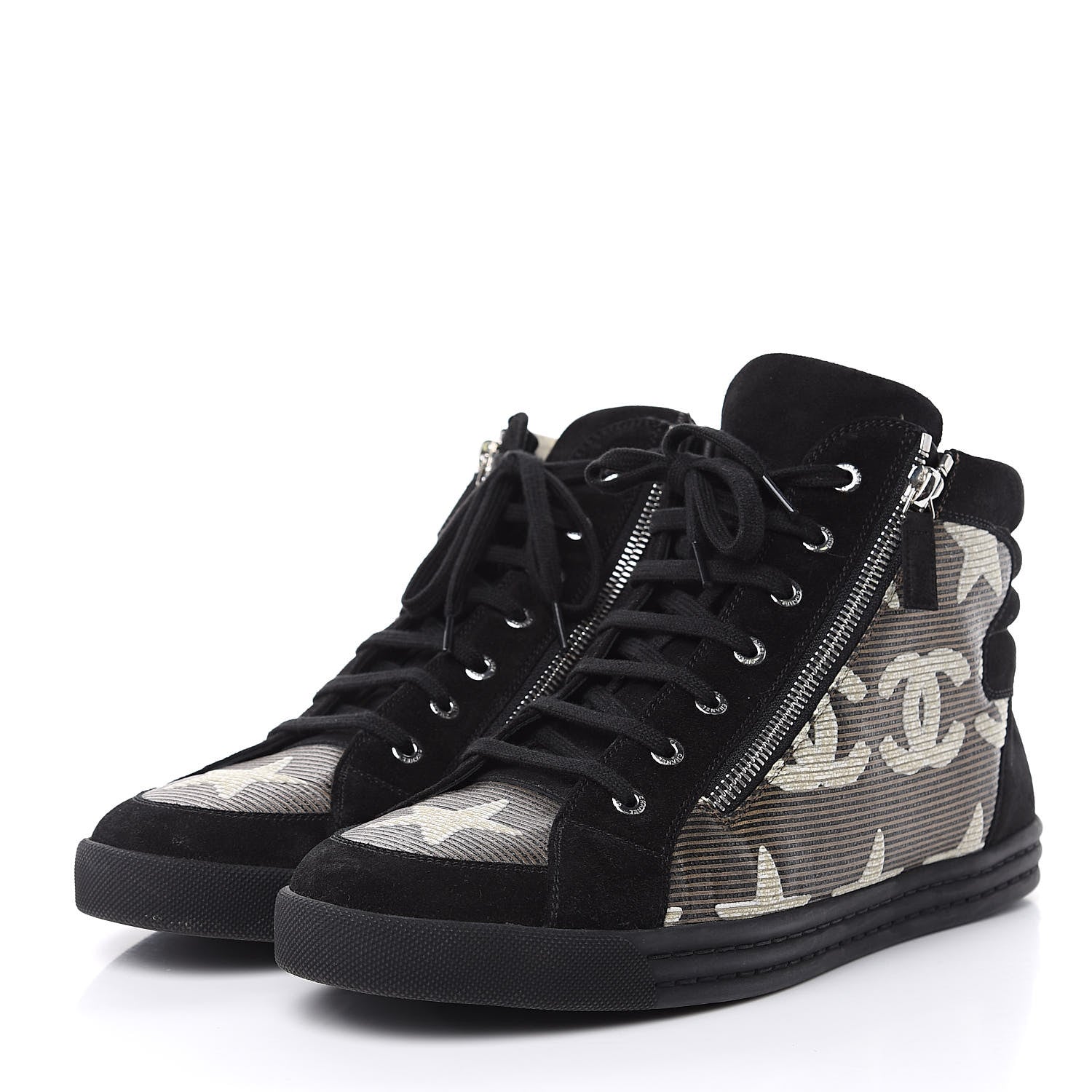 Chanel Suede Mens High Top Sneakers 43 Black Gold 4 of 14