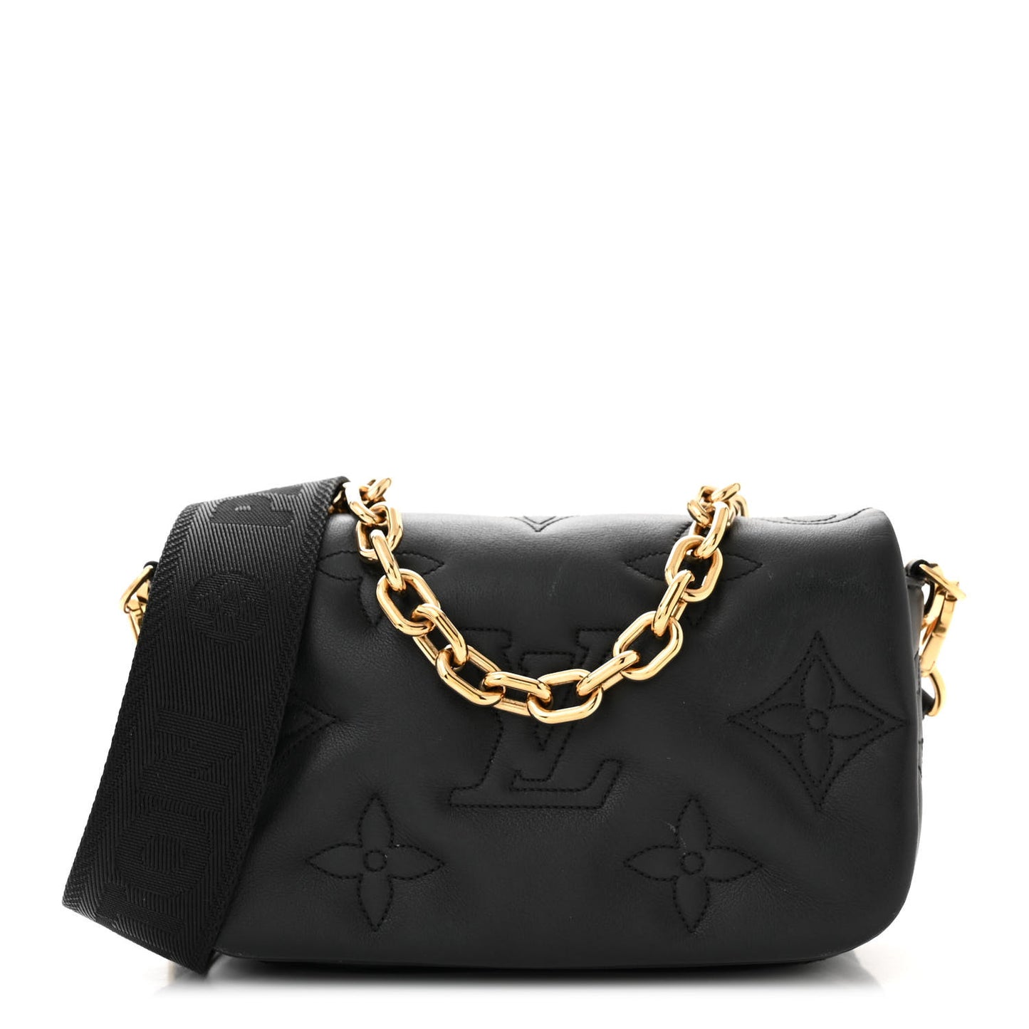 Calfskin Bubblegram Wallet On Strap Black