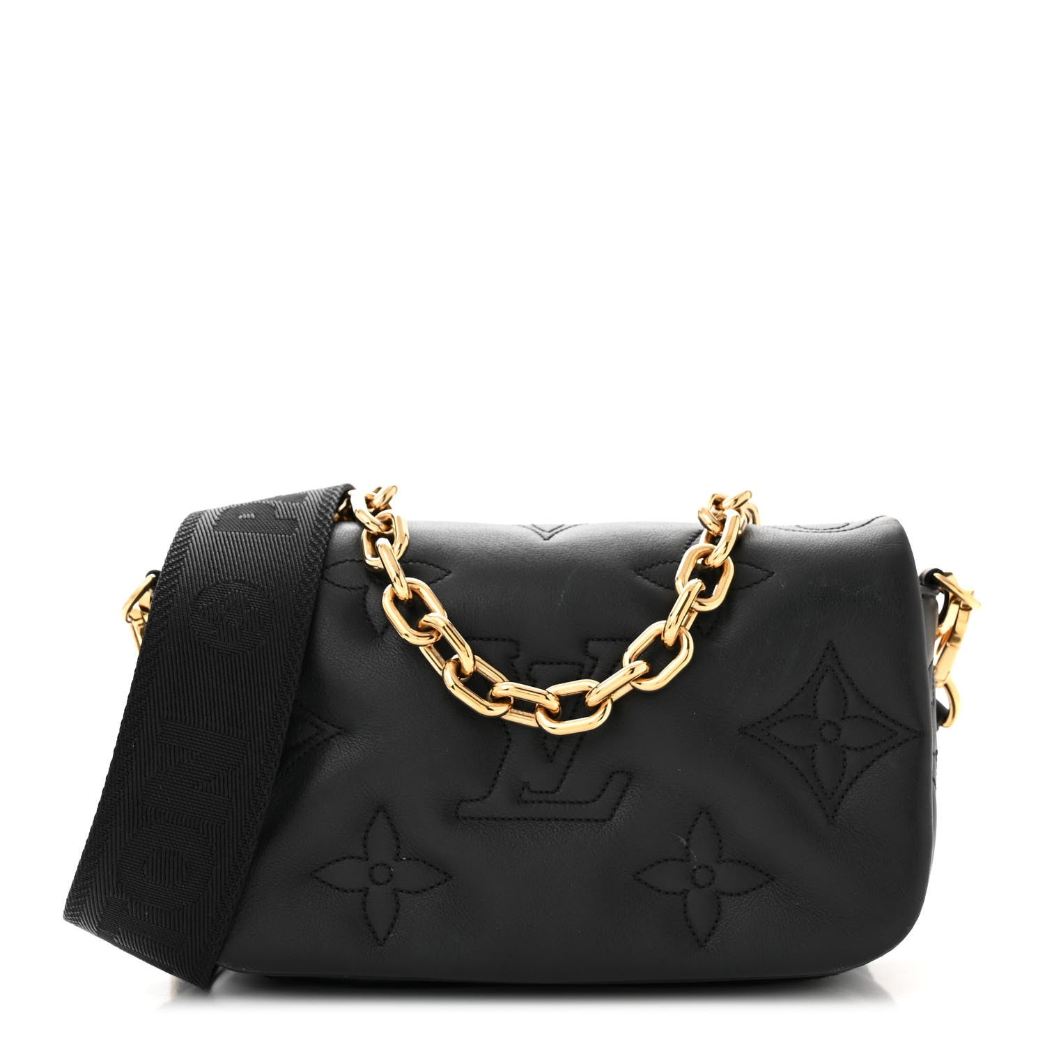 Louis Vuitton Calfskin Bubblegram Wallet On Strap Black 1 of 12