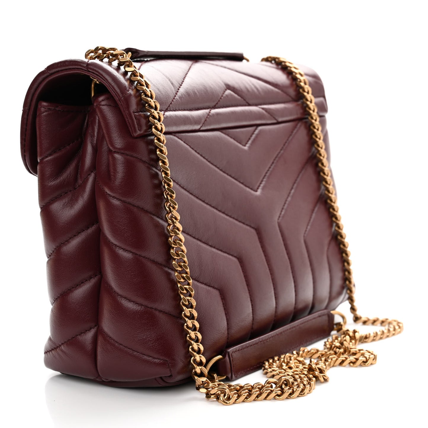 Calfskin Y Quilted Monogram Small Loulou Chain Satchel Dark Legion Red