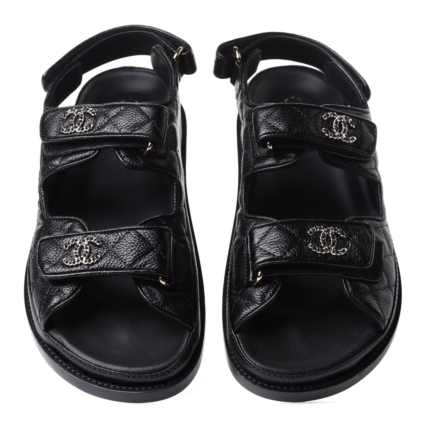 Chanel Grained Calfskin Velcro Dad Sandals 38.5 Black 6 of 10