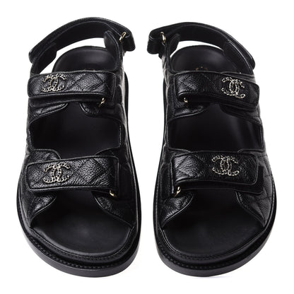 Chanel Grained Calfskin Velcro Dad Sandals 38.5 Black 6 of 10