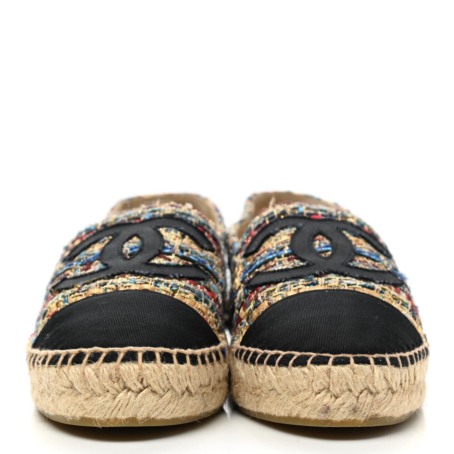 Tweed Grosgrain CC Espadrilles 39 Multicolor Black