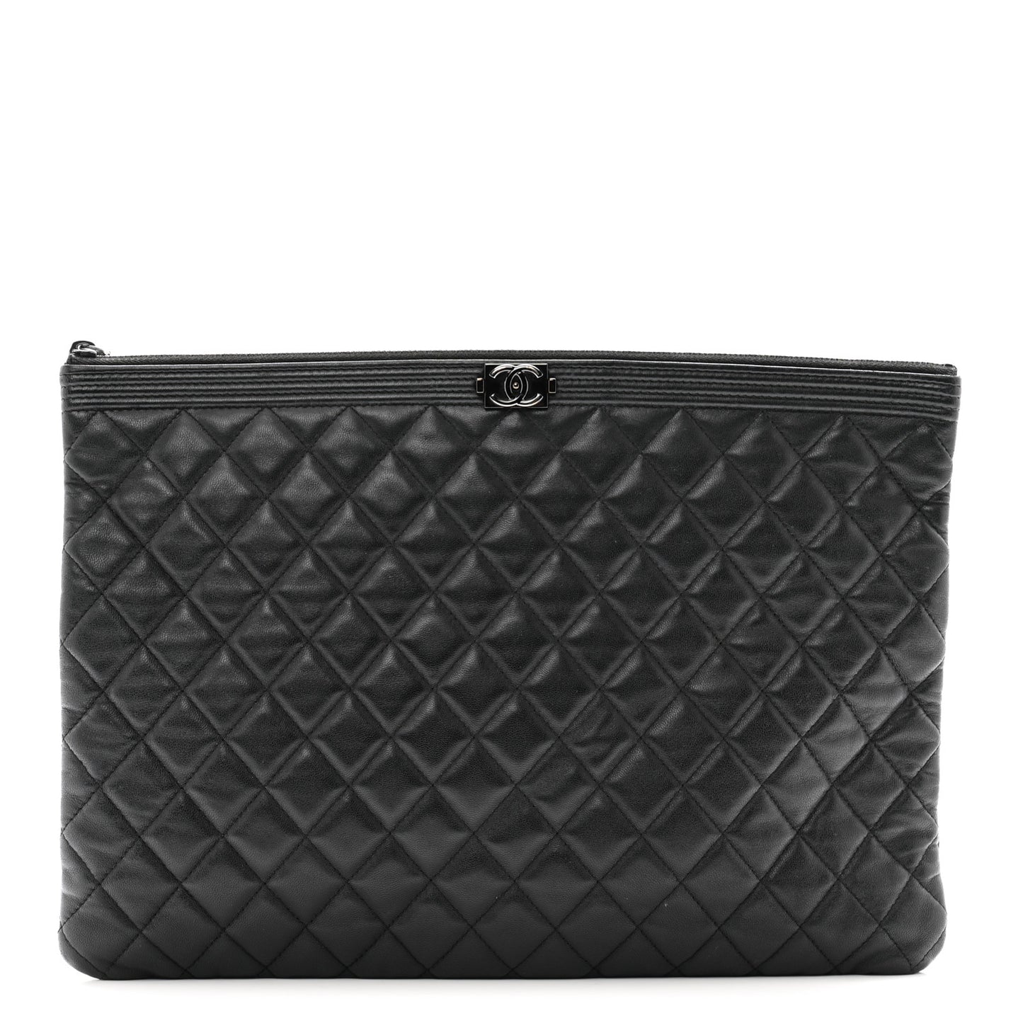 Lambskin Quilted Large Boy Zip Pouch
