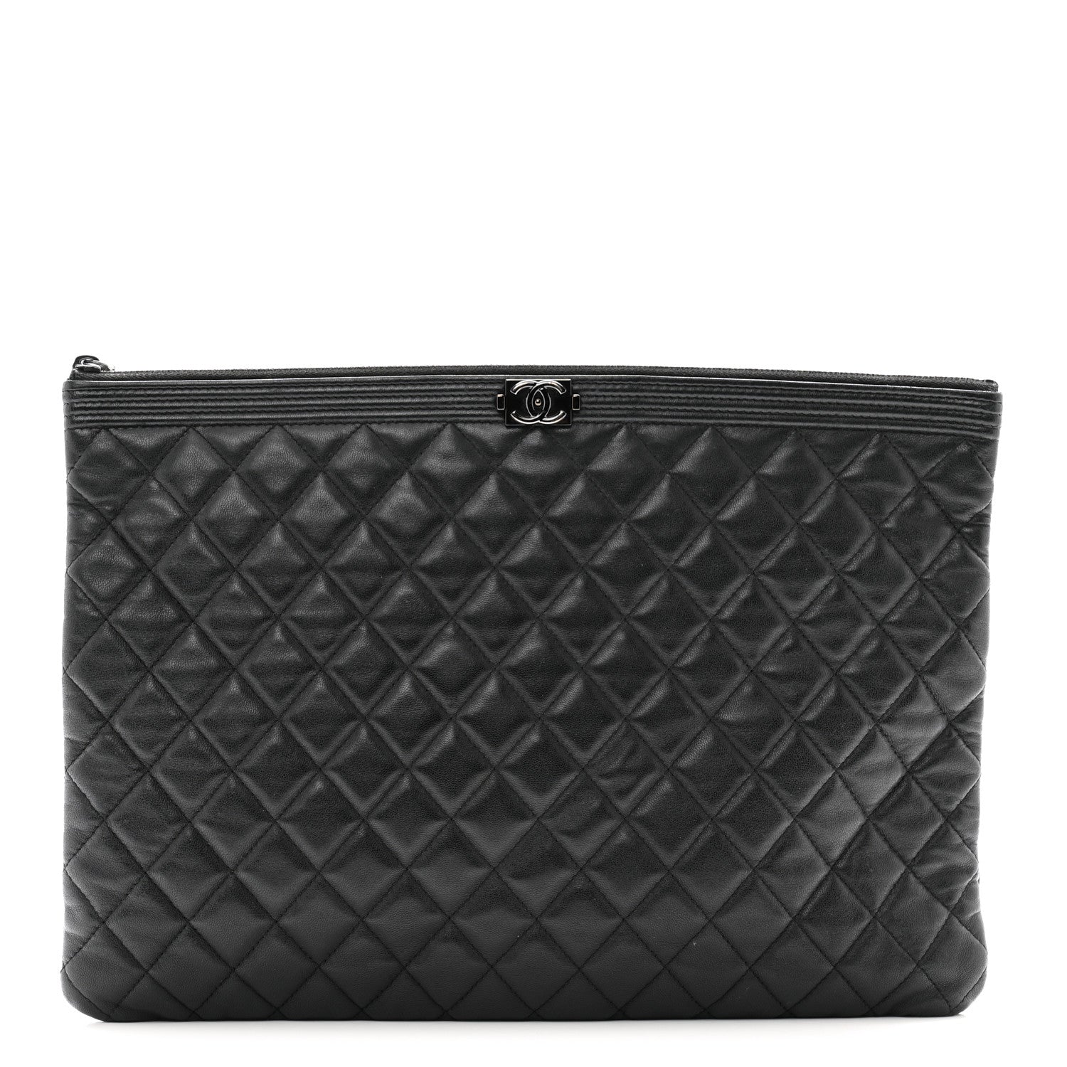 Chanel Lambskin Quilted Large Boy Zip Pouch 1 of 10