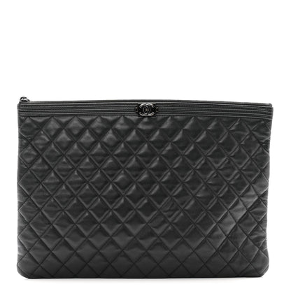 Chanel Lambskin Quilted Large Boy Zip Pouch 1 of 10