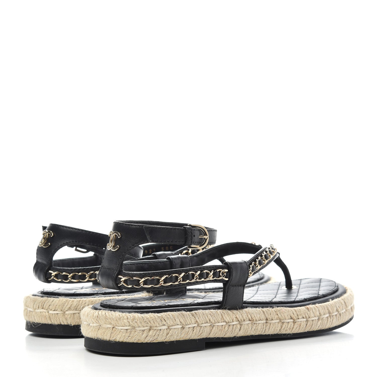 Chanel Lambskin Chain CC Thong Espadrille Sandals 38 Black 4 of 11