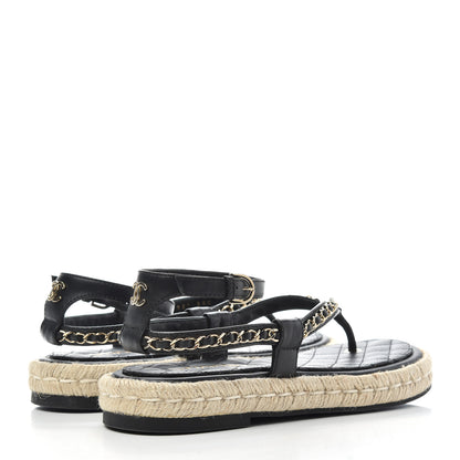Chanel Lambskin Chain CC Thong Espadrille Sandals 38 Black 4 of 11