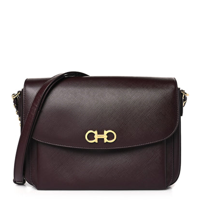 Salvatore Ferragamo Saffiano Sandrine Shoulder Bag Rouge Black 1 of 11