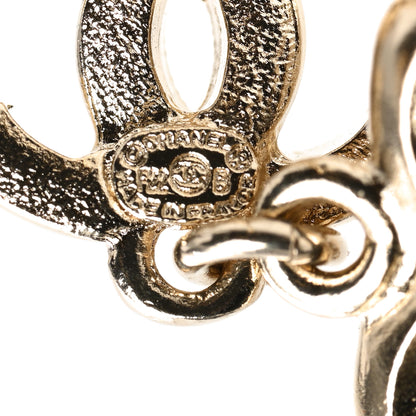 Chanel Pearl Crystal CC Heart Drop Earrings Gold White 4 of 5