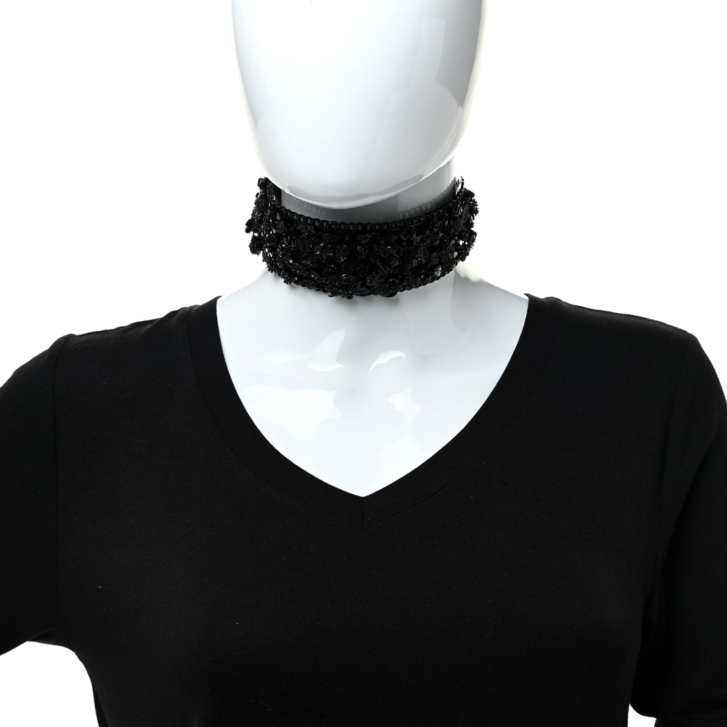 Enamel Flower Chain Choker Necklace Ruthenium Black