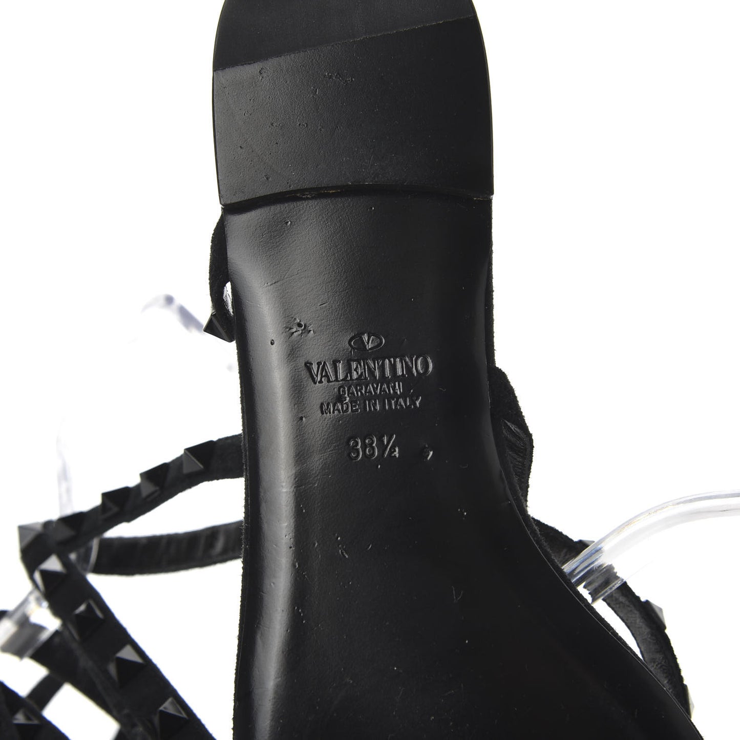 Suede Rockstud Flair Ankle Wrap Flat Sandals 38.5 Black