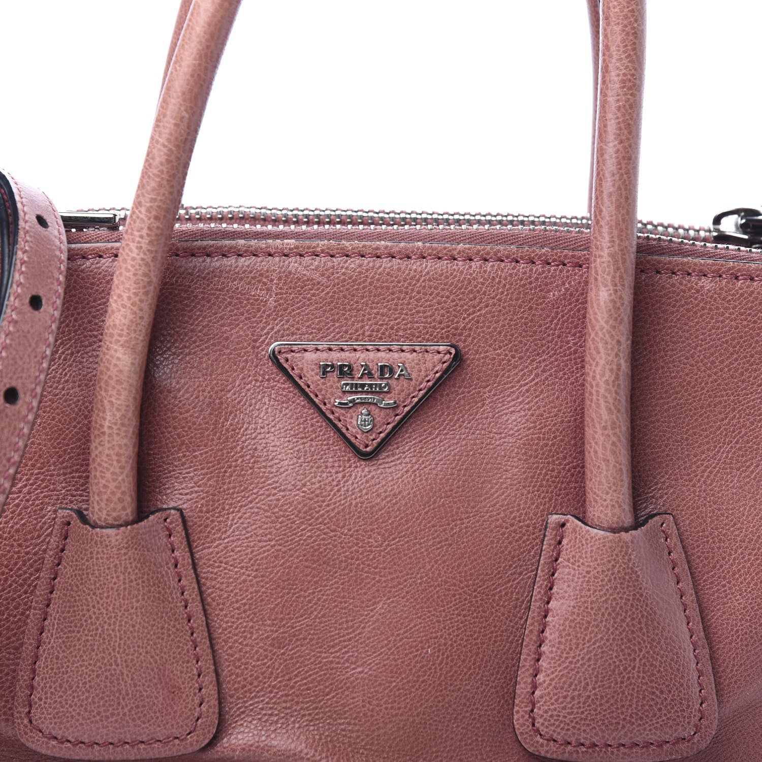 Prada Glace Calf Small Twin Pocket Tote Pink 10 of 10