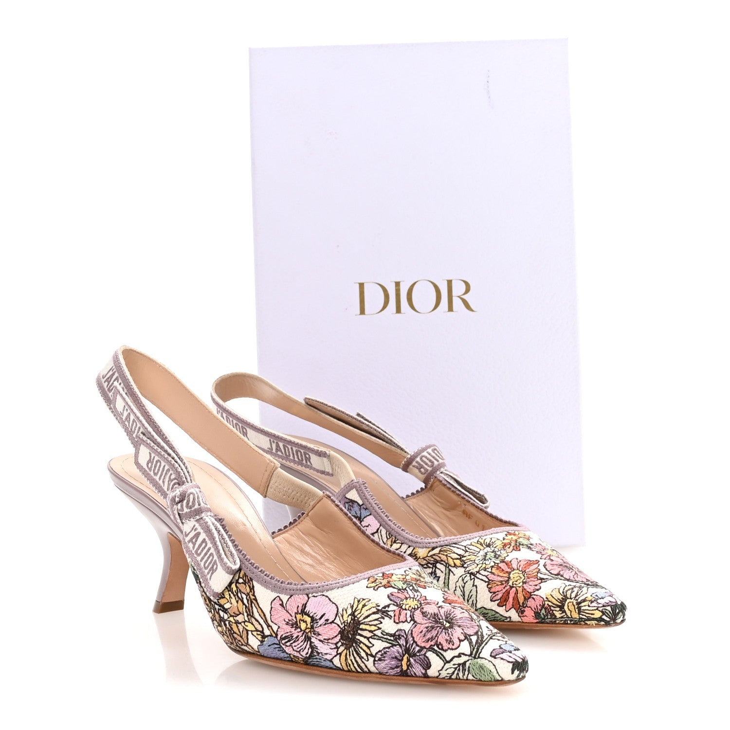Christian Dior Canvas Embroidered 4 Saisons Embroidered J'Adior Slingback Pumps 39 Lilac Multicolor 9 of 9