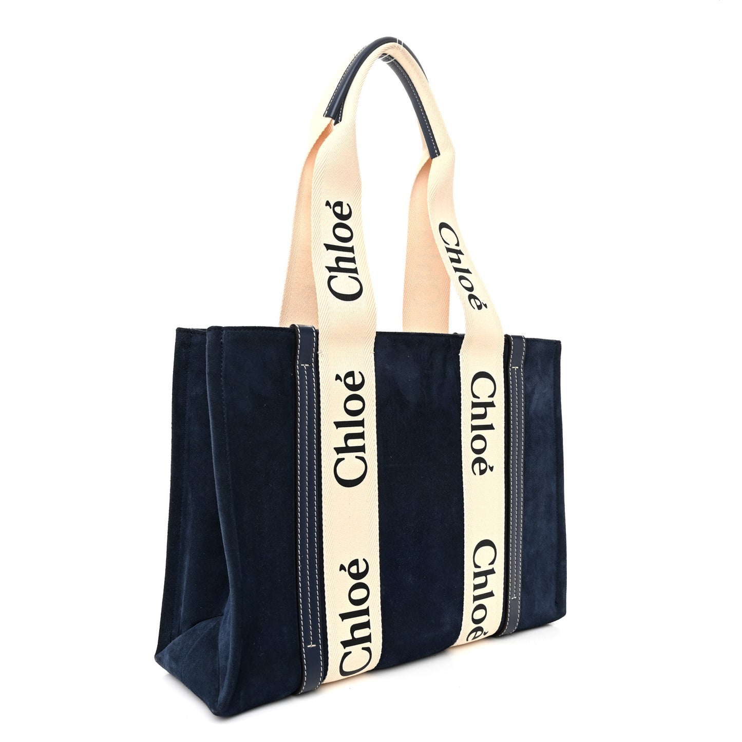 Suede Calfskin Medium Woody Ribbon Tote Navy