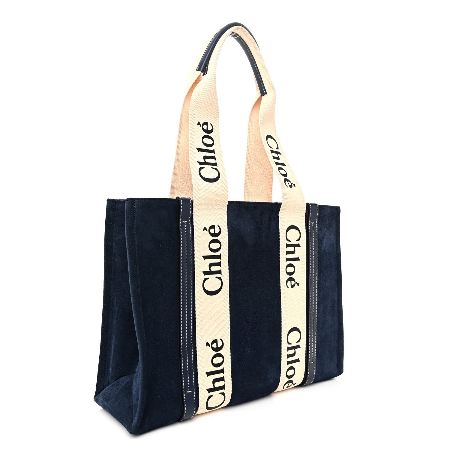 Chloe Suede Calfskin Medium Woody Ribbon Tote Navy 3 of 11