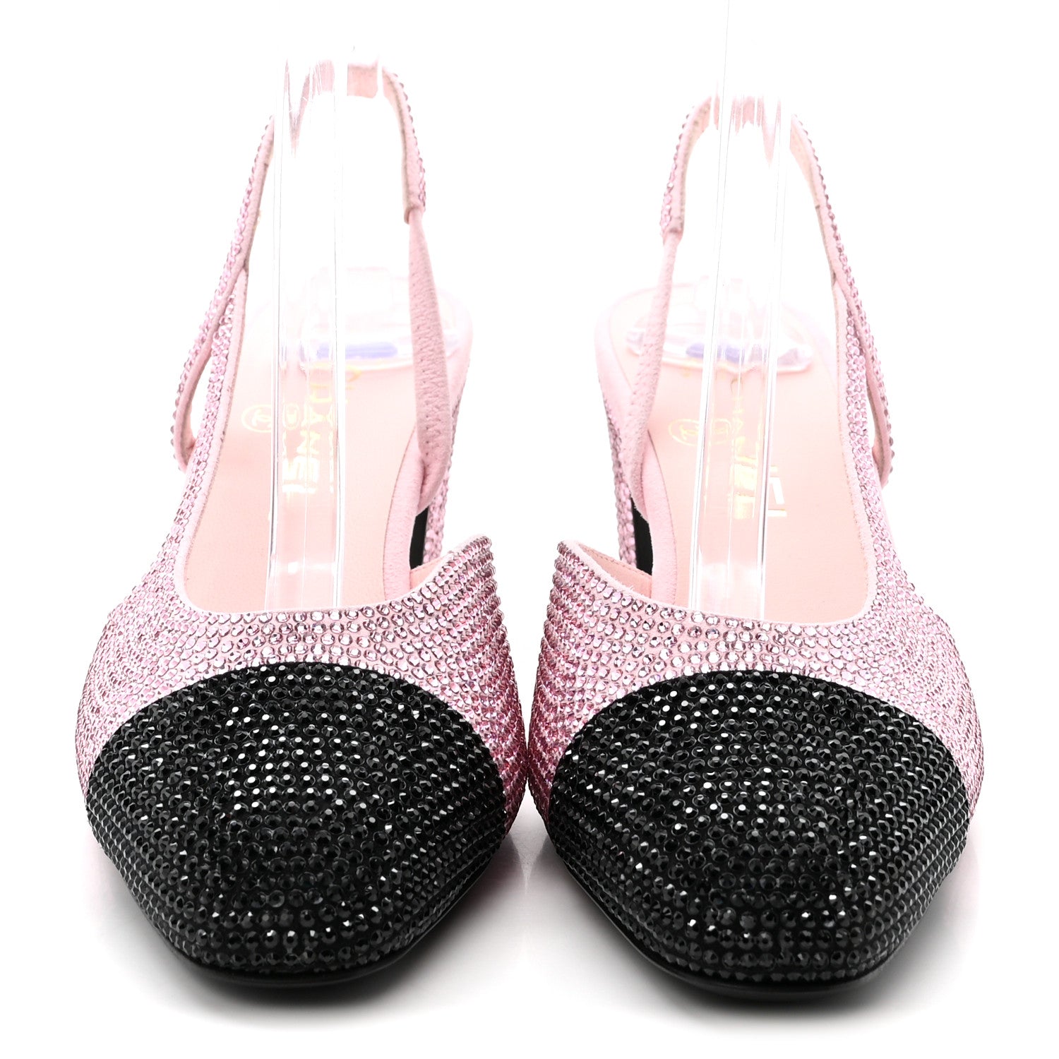 Chanel Strass Cap Toe CC Slingback Pumps 38 Pink Black 3 of 9