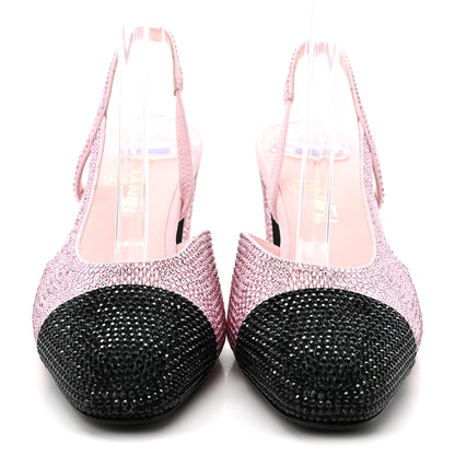 Chanel Strass Cap Toe CC Slingback Pumps 38 Pink Black 3 of 9