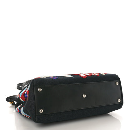 Fendi Denim Vitello Dolce QuTweet Beaded Medium Peekaboo Iconic Satchel Dark Blue Multicolor Black 4 of 9