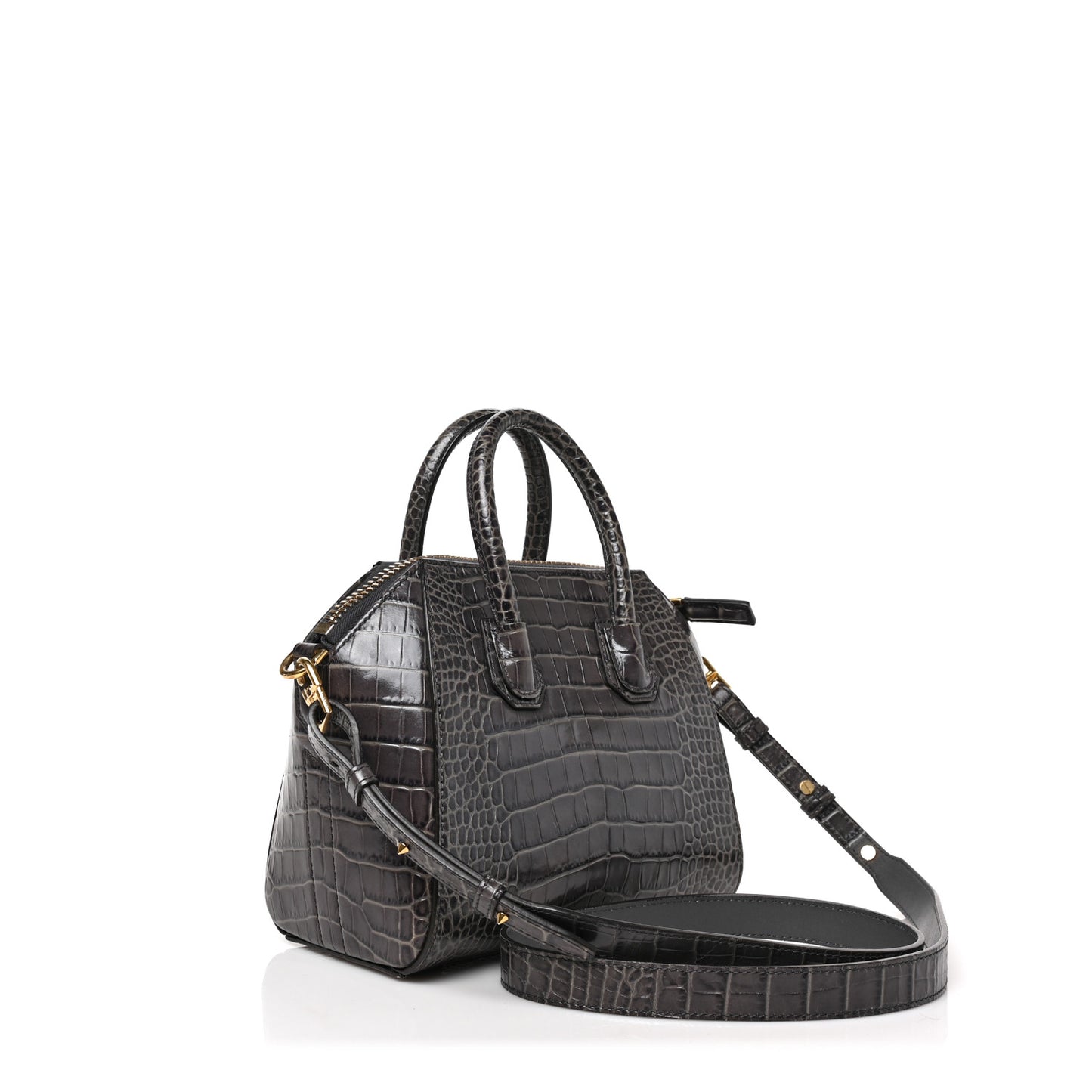 Calfskin Crocodile Embossed Mini Antigona Storm Grey