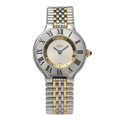 Cartier Stainless Steel 18K Yellow Gold 28mm Must De 21 Bullet Link Quartz Watch 1 of 6