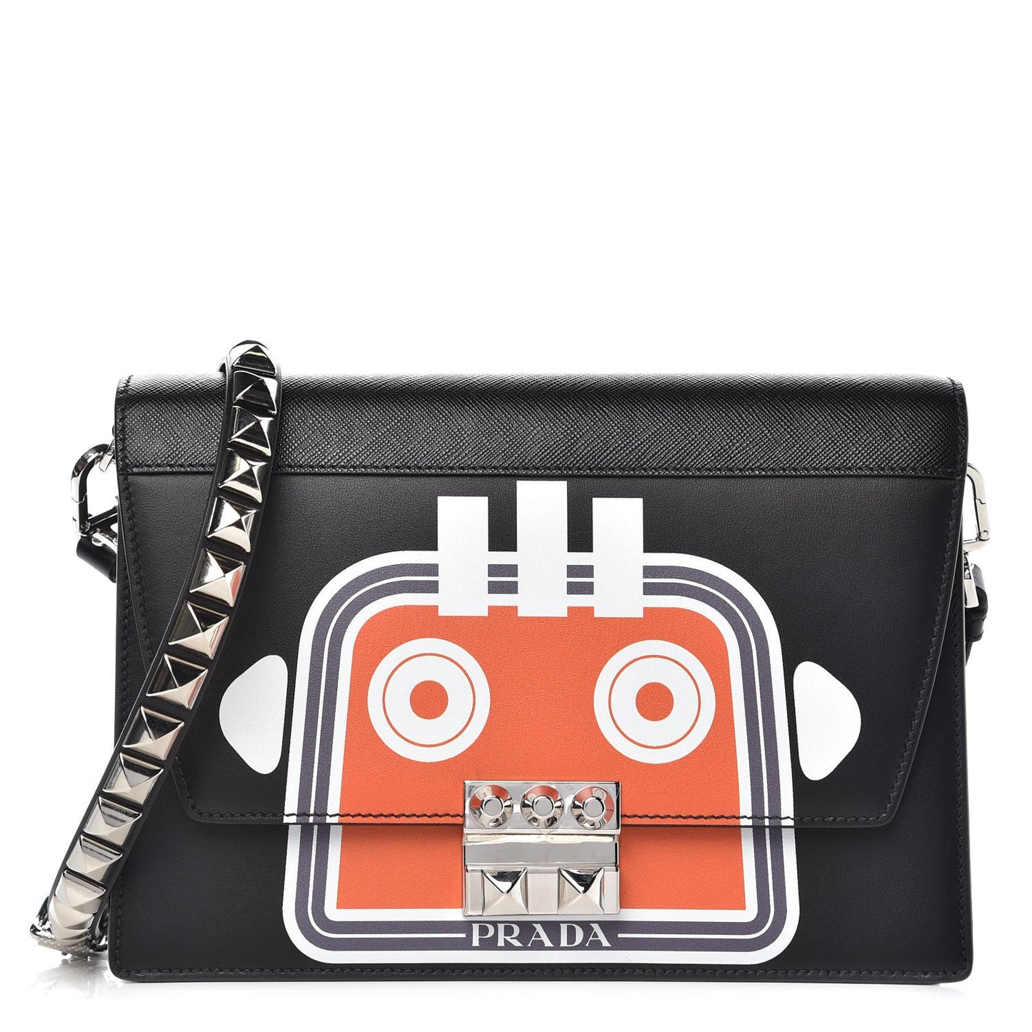City Calfskin Saffiano Robot Large Elektra Shoulder Bag Black Papaya
