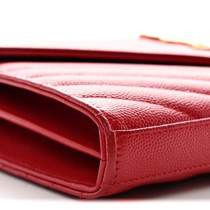 Saint Laurent Grain De Poudre Matelasse Chevron Monogram Chain Wallet New Red 10 of 12