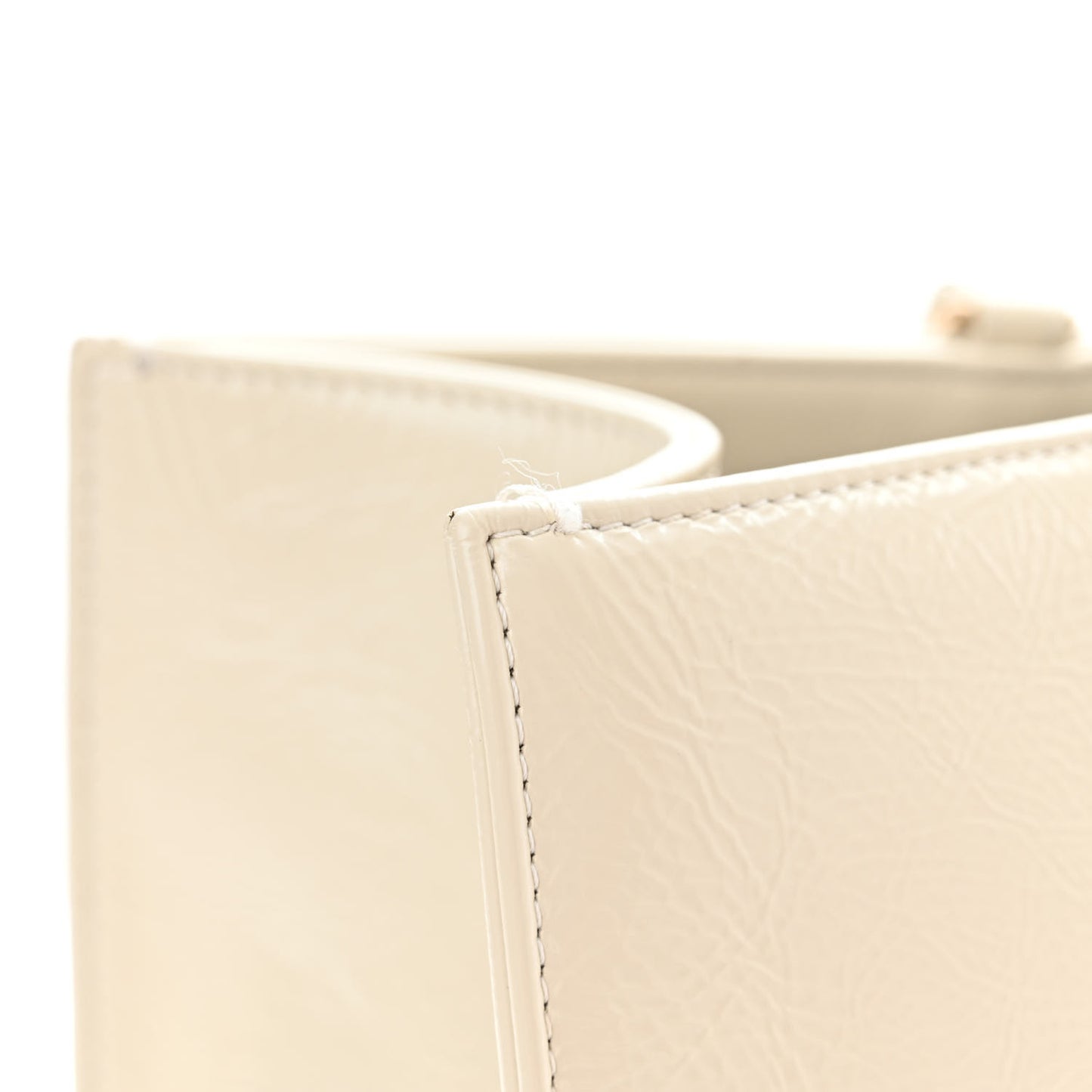 Shiny Aged Calfskin Shopping Bag White