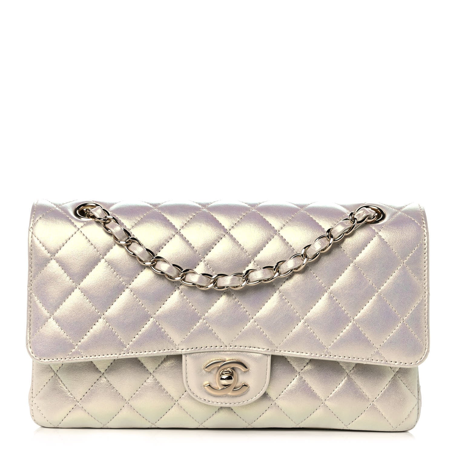 Chanel Iridescent Lambskin Quilted Medium Double Flap Ivory 1 of 11