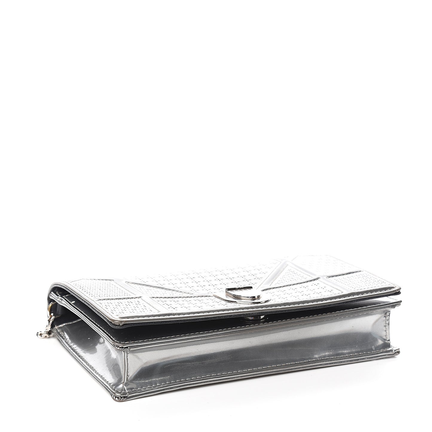 Metallic Patent Micro-Cannage Diorama Wallet on Chain Pouch Silver