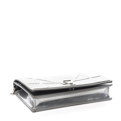 Christian Dior Metallic Patent Micro-Cannage Diorama Wallet on Chain Pouch Silver 3 of 10