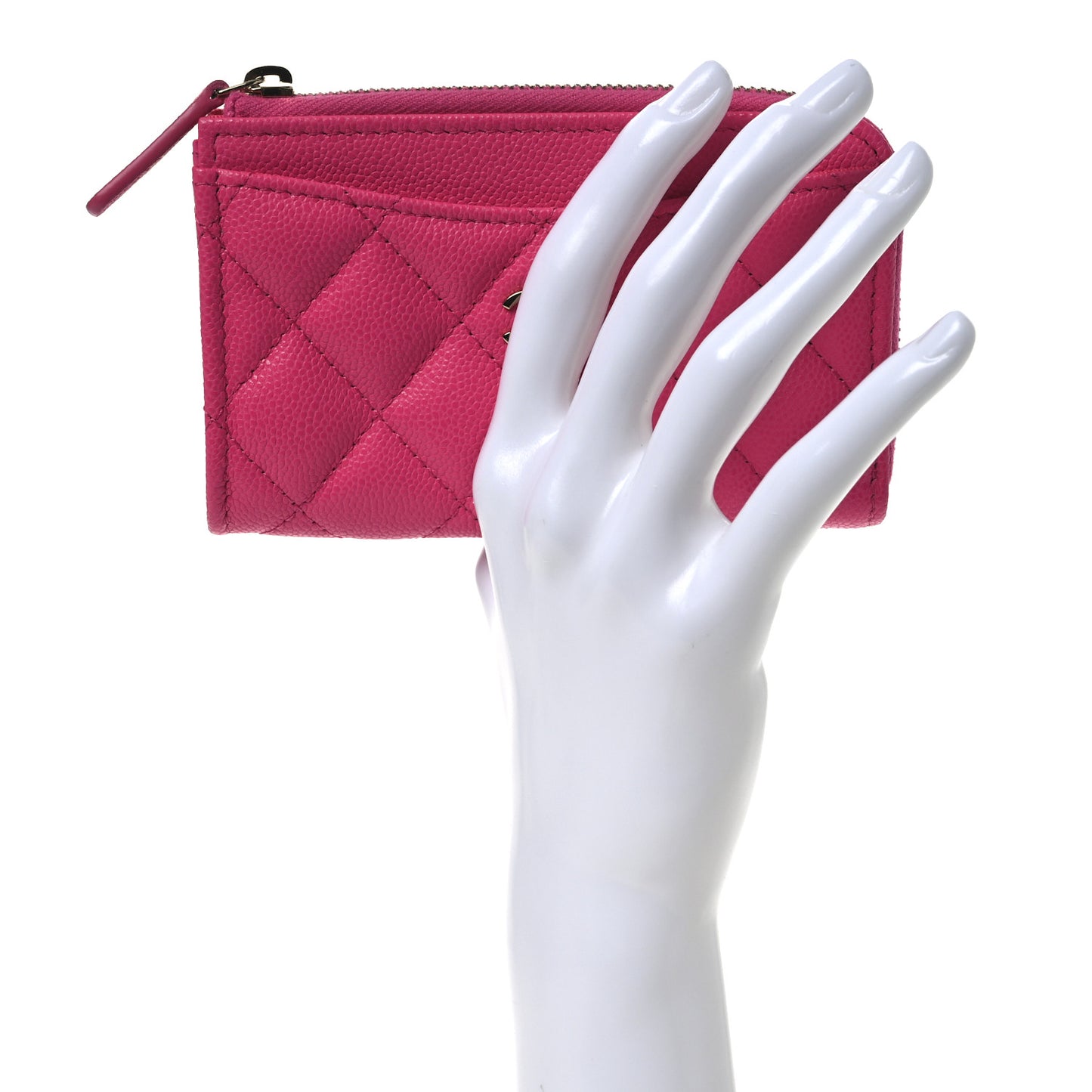 Caviar Quilted CC Zip Around Card Holder Pink
