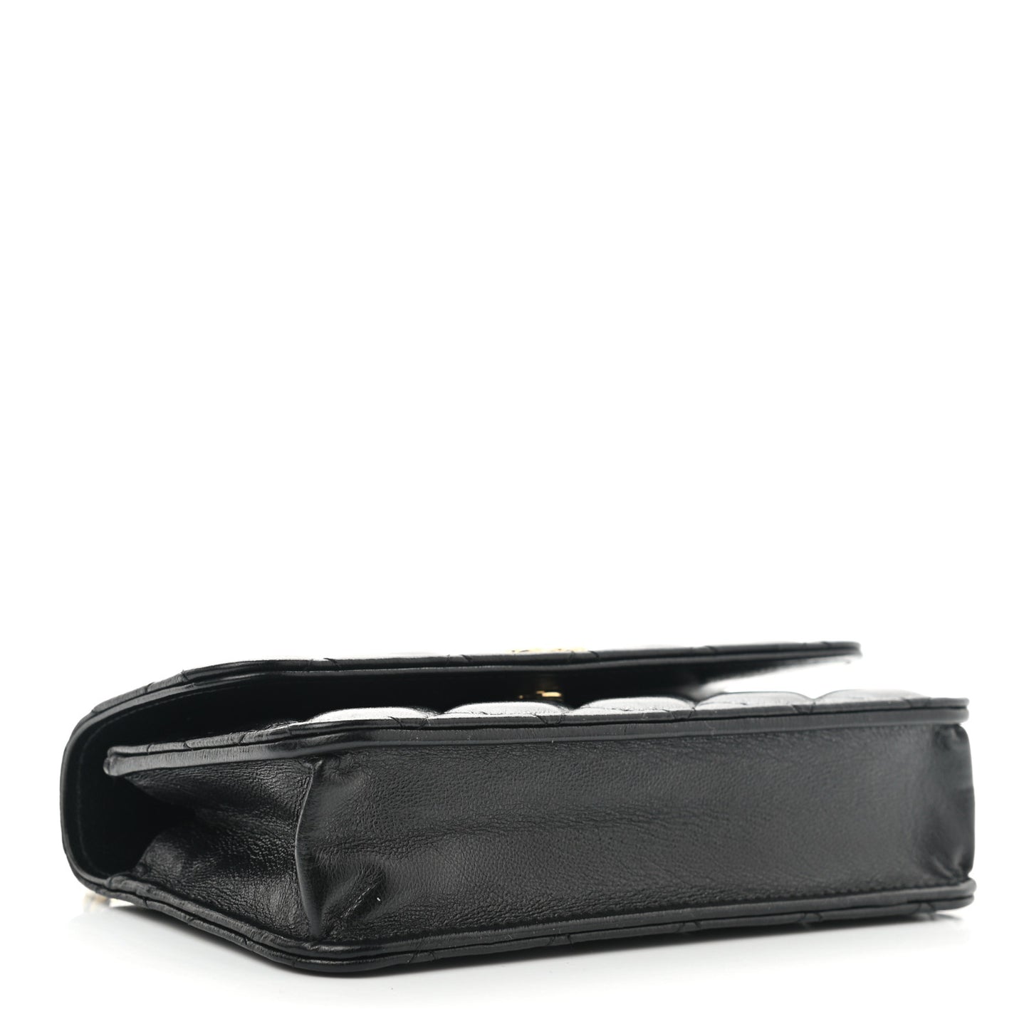 Lambskin Quilted Dynasty Flap Phone Holder With Chain Black
