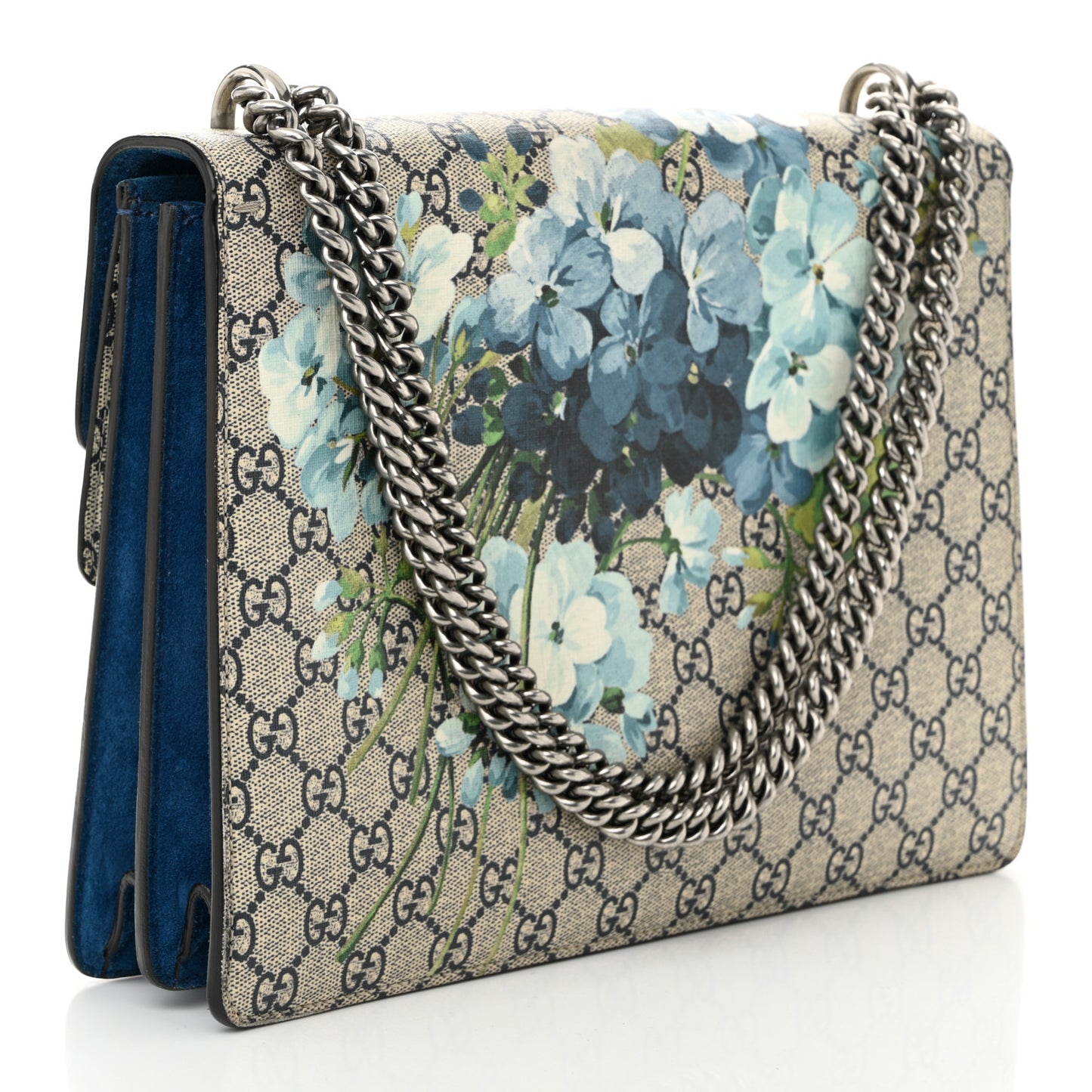 GG Supreme Monogram Blooms Medium Dionysus Shoulder Bag Beige Navy Vintage Blue